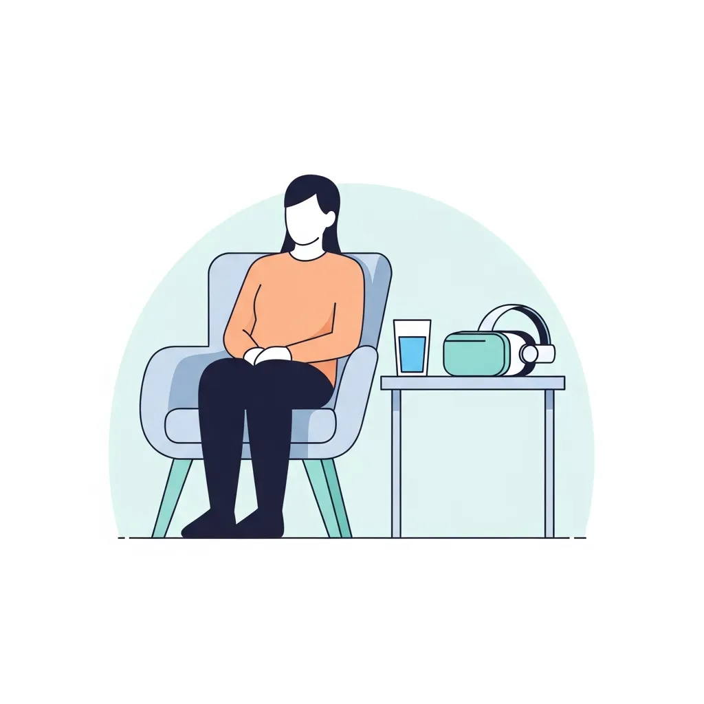 Student sitting down to rest after removing the VR headset, guided by the instructor