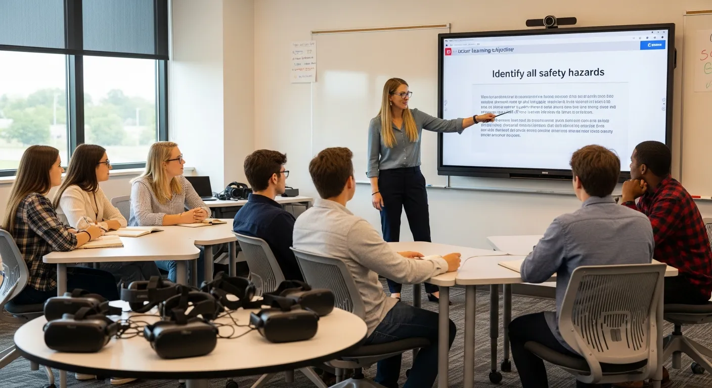 Briefing framework visual — instructor explaining the learning objective to students before the VR session