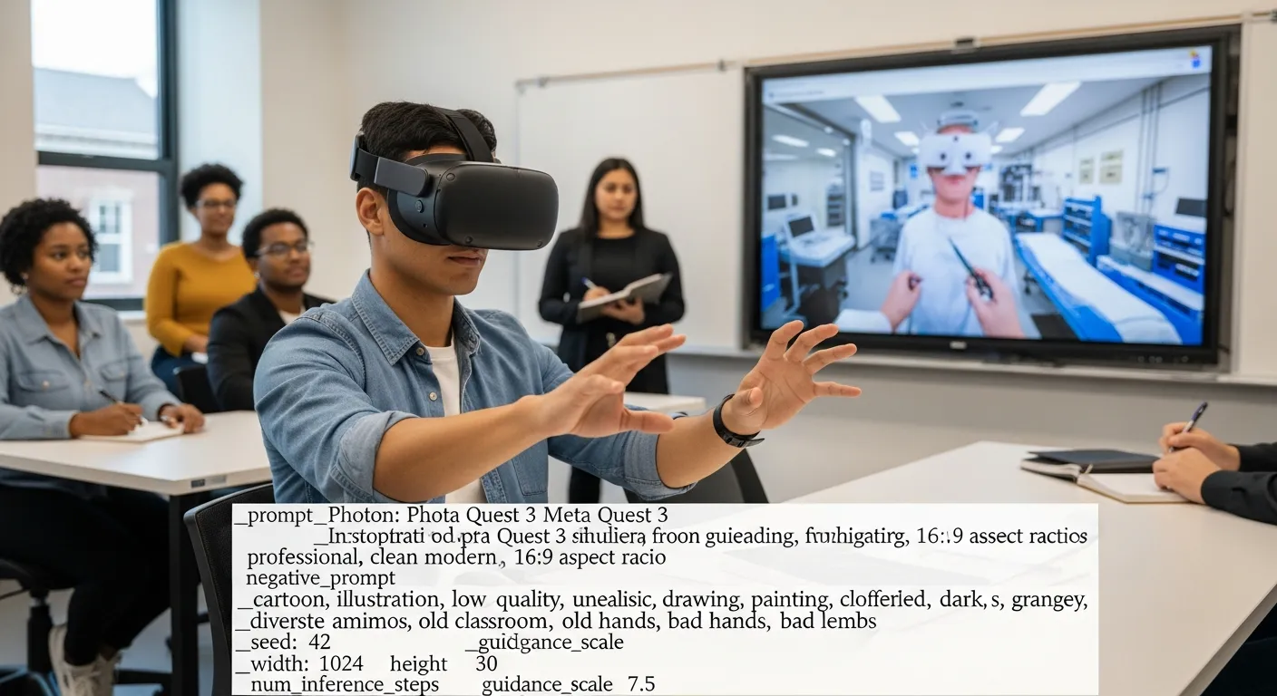 Student practising a hands-on procedure in a VR simulation app — learning through safe, repeatable interaction