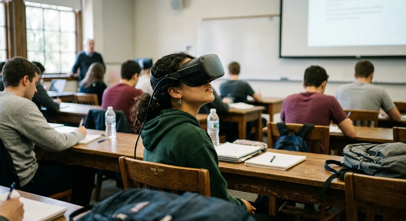 Student wearing VR headset in a classroom