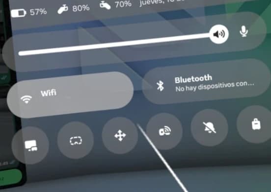 Meta Quest Quick Controls panel with the WiFi button highlighted