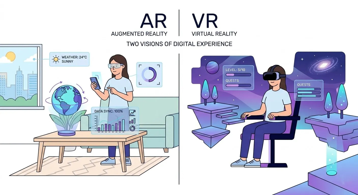 Student using augmented reality glasses with digital content overlaid on the real world