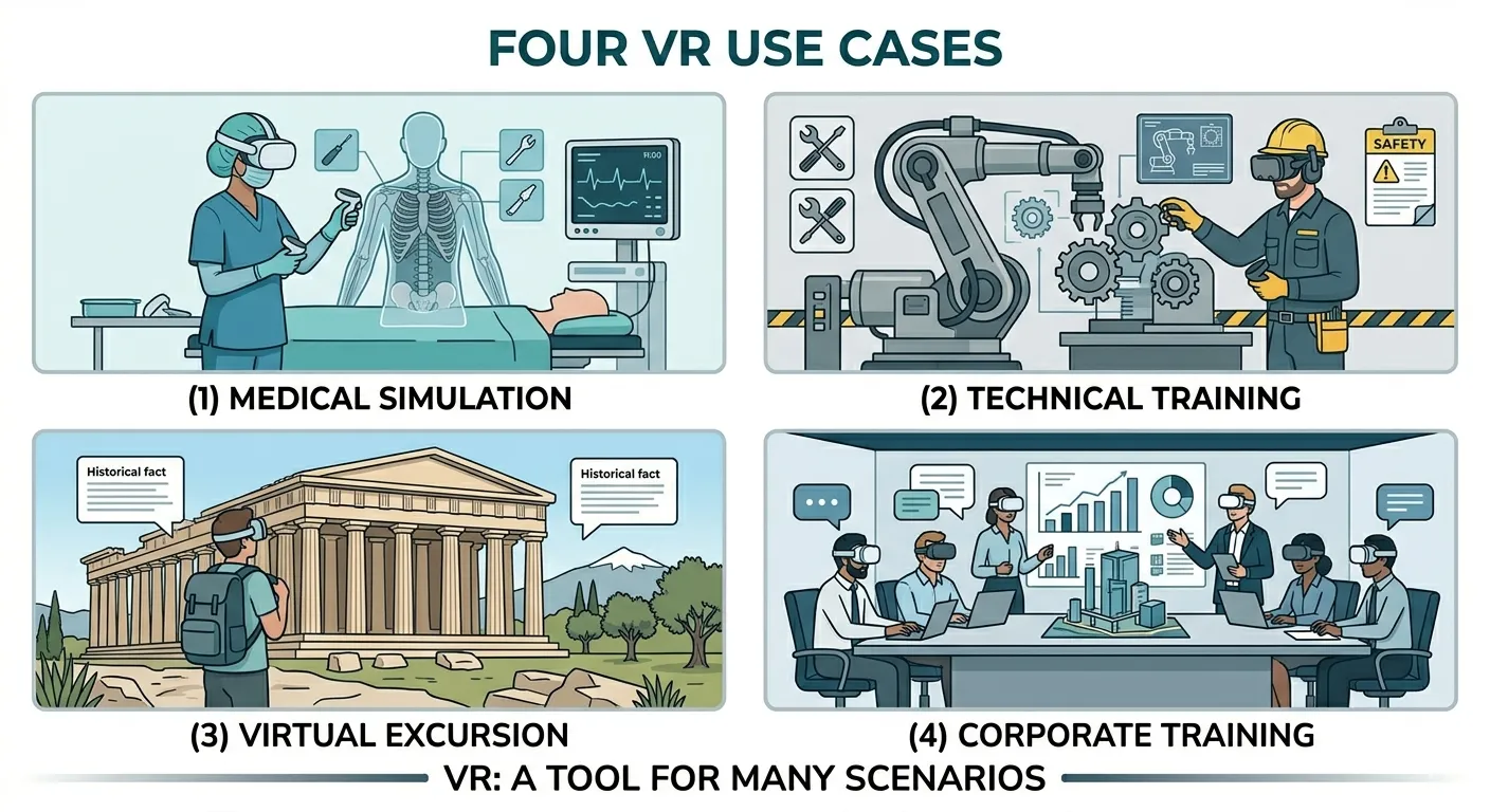Station-based learning: VR experience, observation, and complementary activities running in parallel