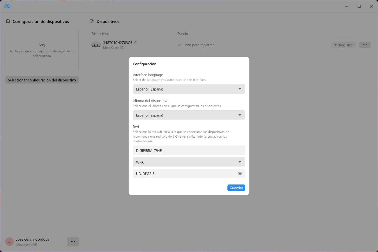 Device configuration via USB cable — language, Wi-Fi network and automatic setup form