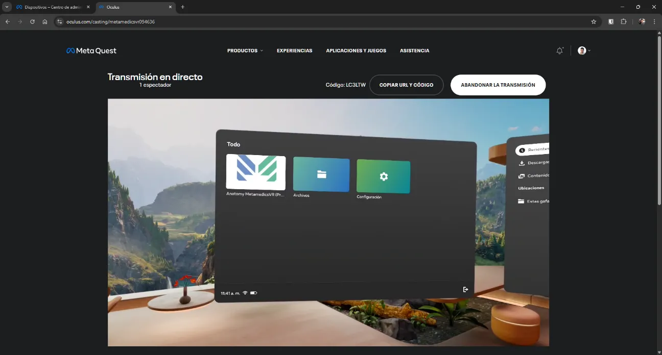 Headset view after cable configuration — apps installed automatically without touching the headset